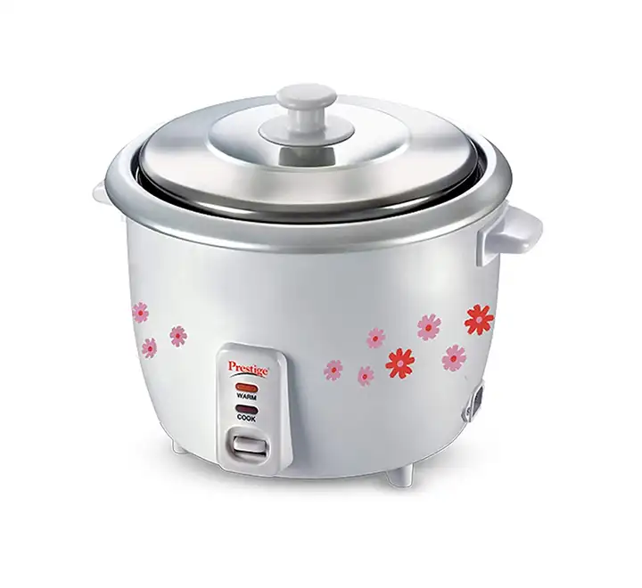 Prestige PRWO 1.8-2 700-Watts Delight Electric Rice Cooker with 2 Aluminium Cooking Pans - 1.8 Liters, White