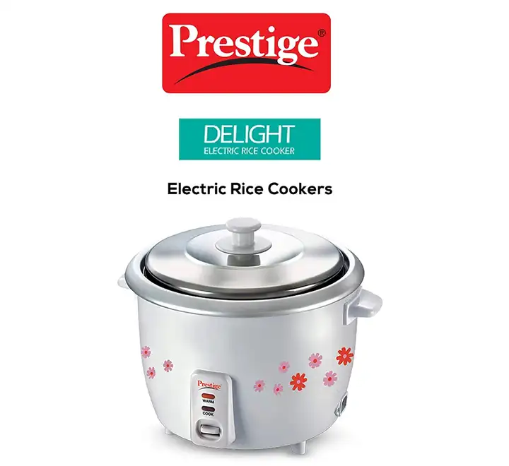 Prestige PRWO 1.8-2 700-Watts Delight Electric Rice Cooker with 2 Aluminium Cooking Pans - 1.8 Liters, White