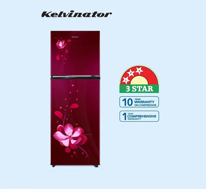 Kelvinator 255 Litre 2 Star Double Door Convertible Refrigerator, Mangolia Maroon, KRF-G260RBVMMZ
