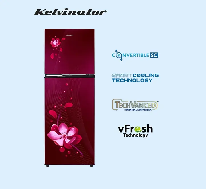 Kelvinator 255 Litre 2 Star Double Door Convertible Refrigerator, Mangolia Maroon, KRF-G260RBVMMZ