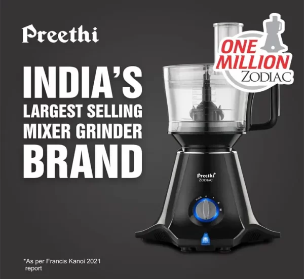 Preethi Zodiac MG-218 mixer grinder, 750 watt, Black/Light Grey, 5 jars - 3 In 1 insta fresh juicer Jar & Master chef food processor Jar