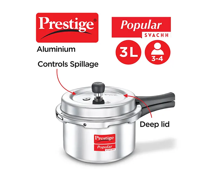 Prestige Popular Svachh Virgin Aluminium Spillage Control Pressure Cooker