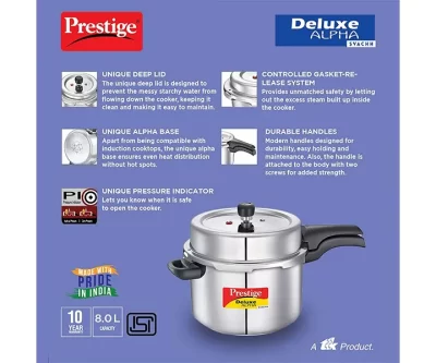 Prestige Deluxe Alpha Svachh Stainless Steel Spillage Control Pressure Cooker