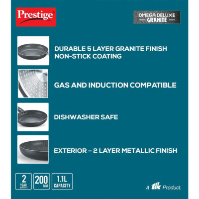 Prestige Omega Deluxe Granite Non-stick Round Base Fry Pan - Black