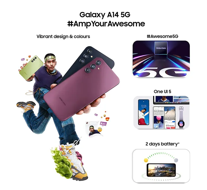 Samsung Galaxy A14 5G (Black, 6GB, 128GB Storage) | Triple Rear Camera (50 MP Main) | Upto 12 GB RAM with RAM Plus