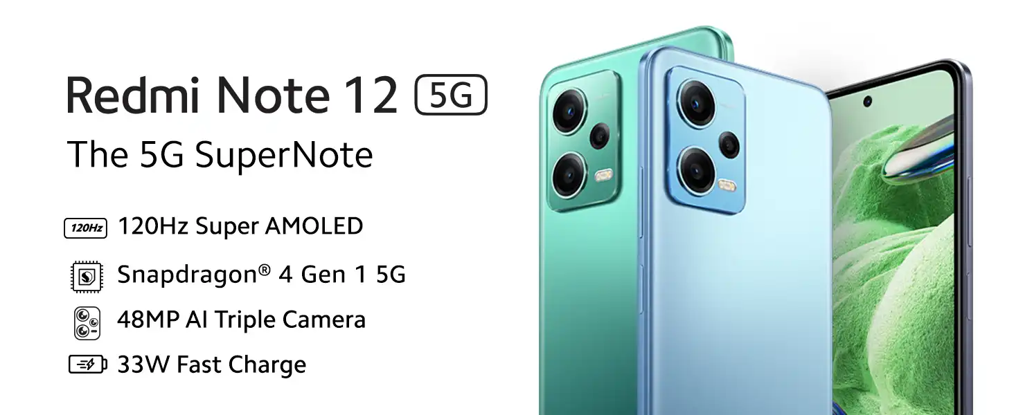 Redmi Note 12 5G Mystique Blue 6GB RAM 128GB ROM | 1st Phone with 120Hz Super AMOLED and Snapdragon® 4 Gen 1 | 48MP AI Triple Camera